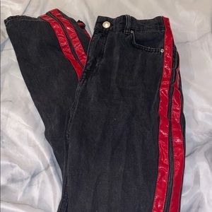 Bdg mom jean, red pleather detail